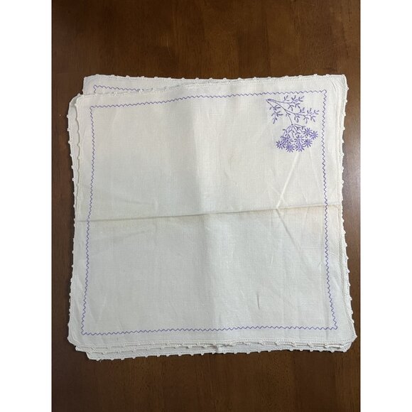 Large Vintage Hand Embroidered Tablecloth & Napkins Linen Floral 83.5x68 - Picture 1 of 15